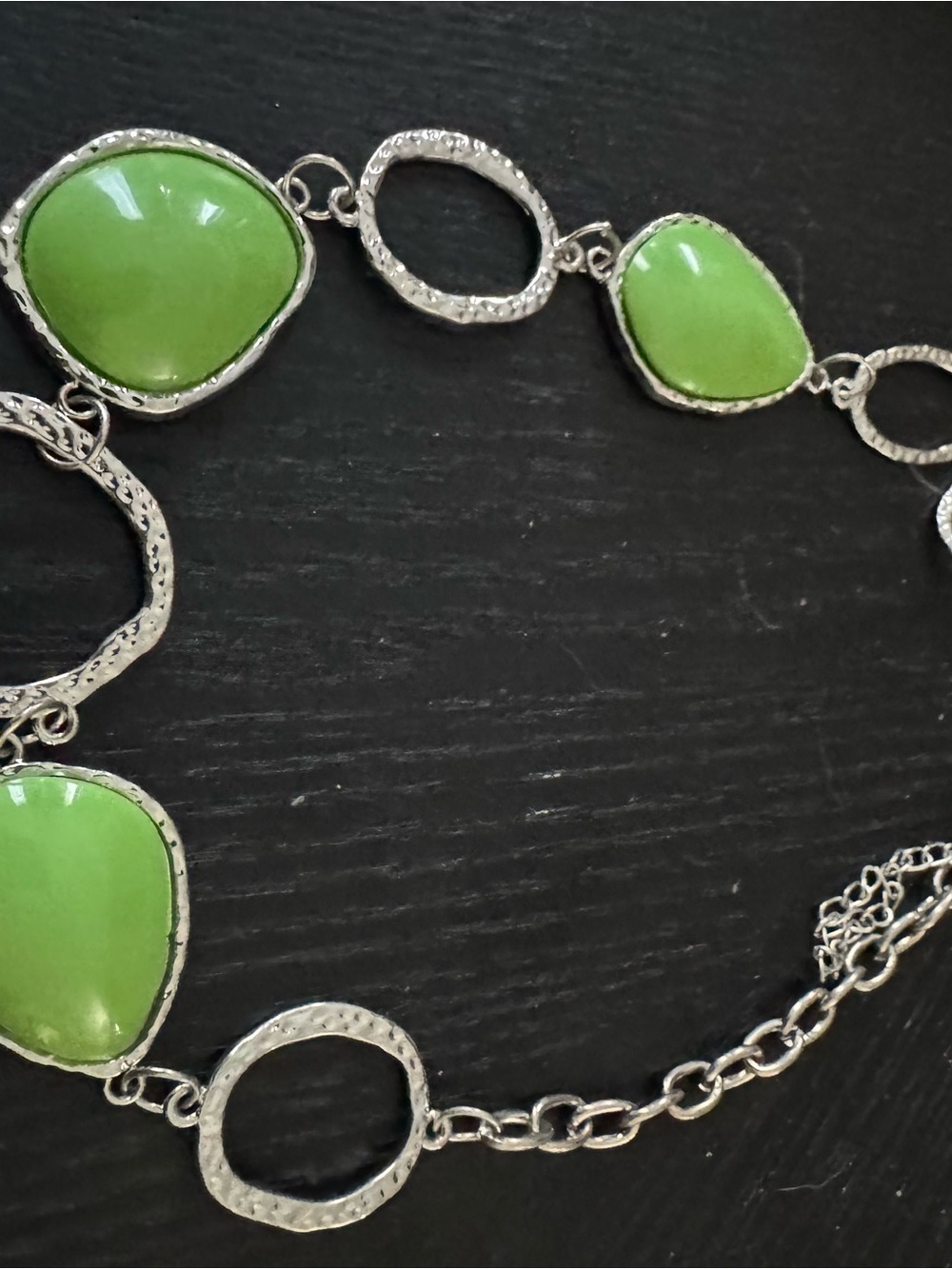 Green Stone Silver-Link Women's Necklace